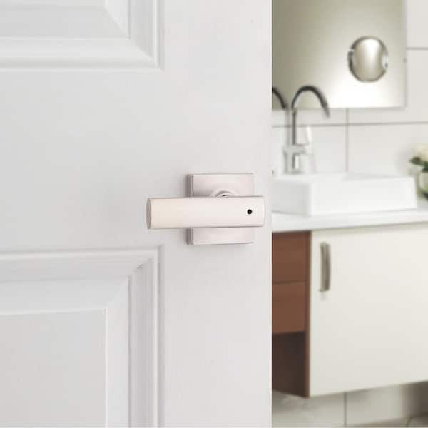 Breton Square Satin Nickel Bed/Bath Door Handle Featuring Microban with Lock