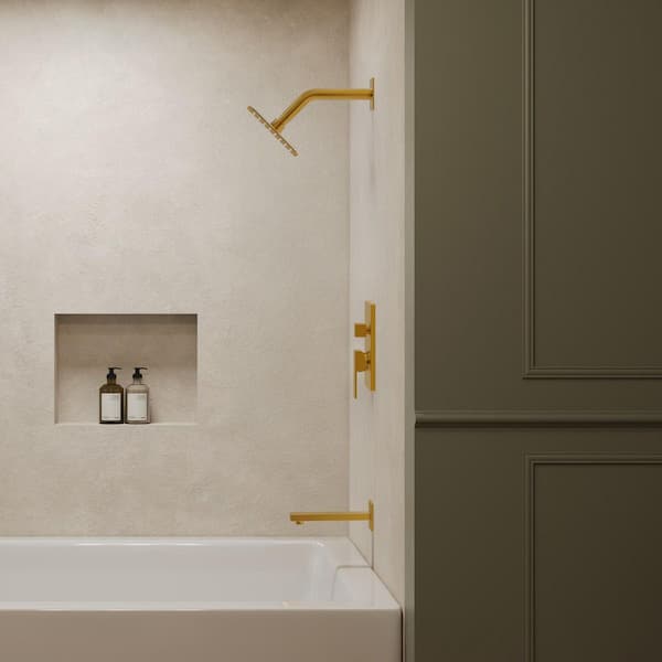 6 in. Wall Mount Single Handle 1-Spray Tub and Shower Faucet 2.5 GPM in Brushed Gold Valve Included
