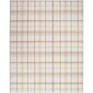 Grafix Ivory Beige 8 ft. x 10 ft. Plaid Contemporary Area Rug