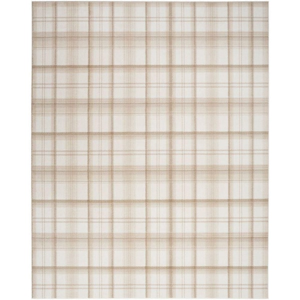 Nourison Grafix Ivory Beige 8 ft. x 10 ft. Plaid Contemporary Area Rug