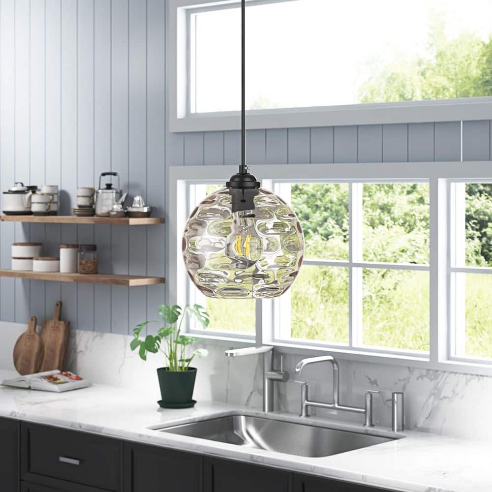 aiwen Modern 7.87 in. 1-Light Black Globe Pendant Light Kitchen Island  Hanging Light Fixture with Glass Shade P-NW-PL2338 - The Home Depot, image size:1000x1000