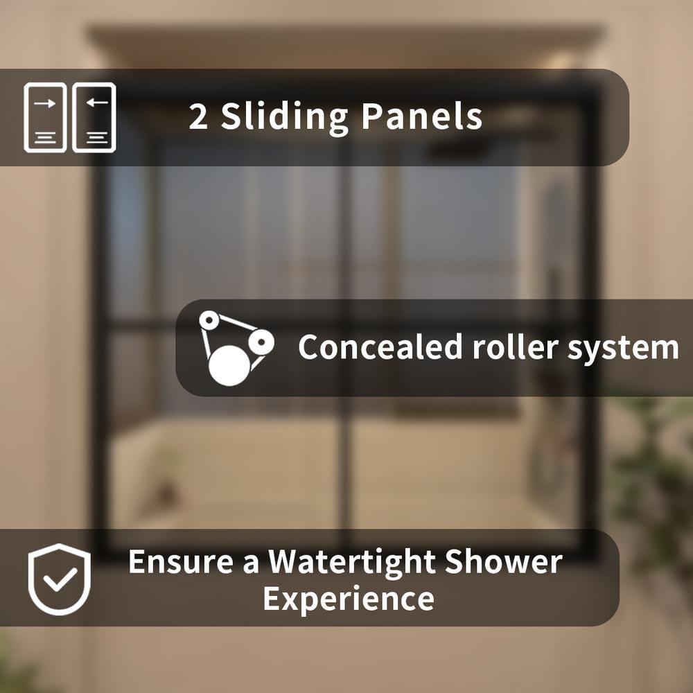 Matte Black Double Sliding Semi-Frameless Tub Door