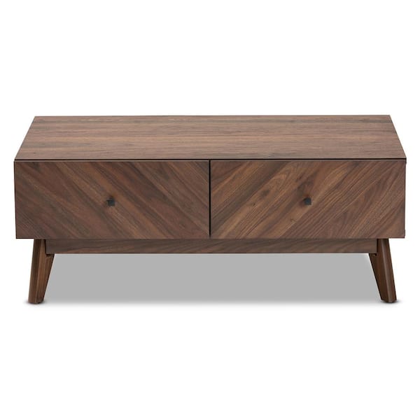Baxton Studio Hartman 38 in. Walnut Brown Rectangle Wood Coffee Table