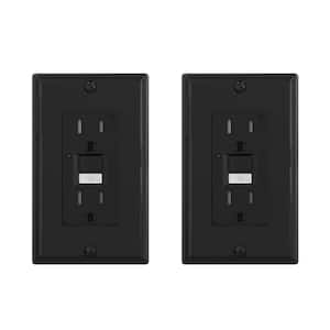 Black 15 Amp 125-Volt Tamper Resistant Duplex Self-Test GFCI Outlet with Night Light, with Wall Plate (2-Pack)