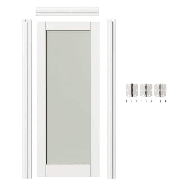 TENONER 32 in. x 80 in. 1-Lite Frosted Glass Single Prehung Interior Door Left-Handed MDF White with Door Jamb and Hardware Kit