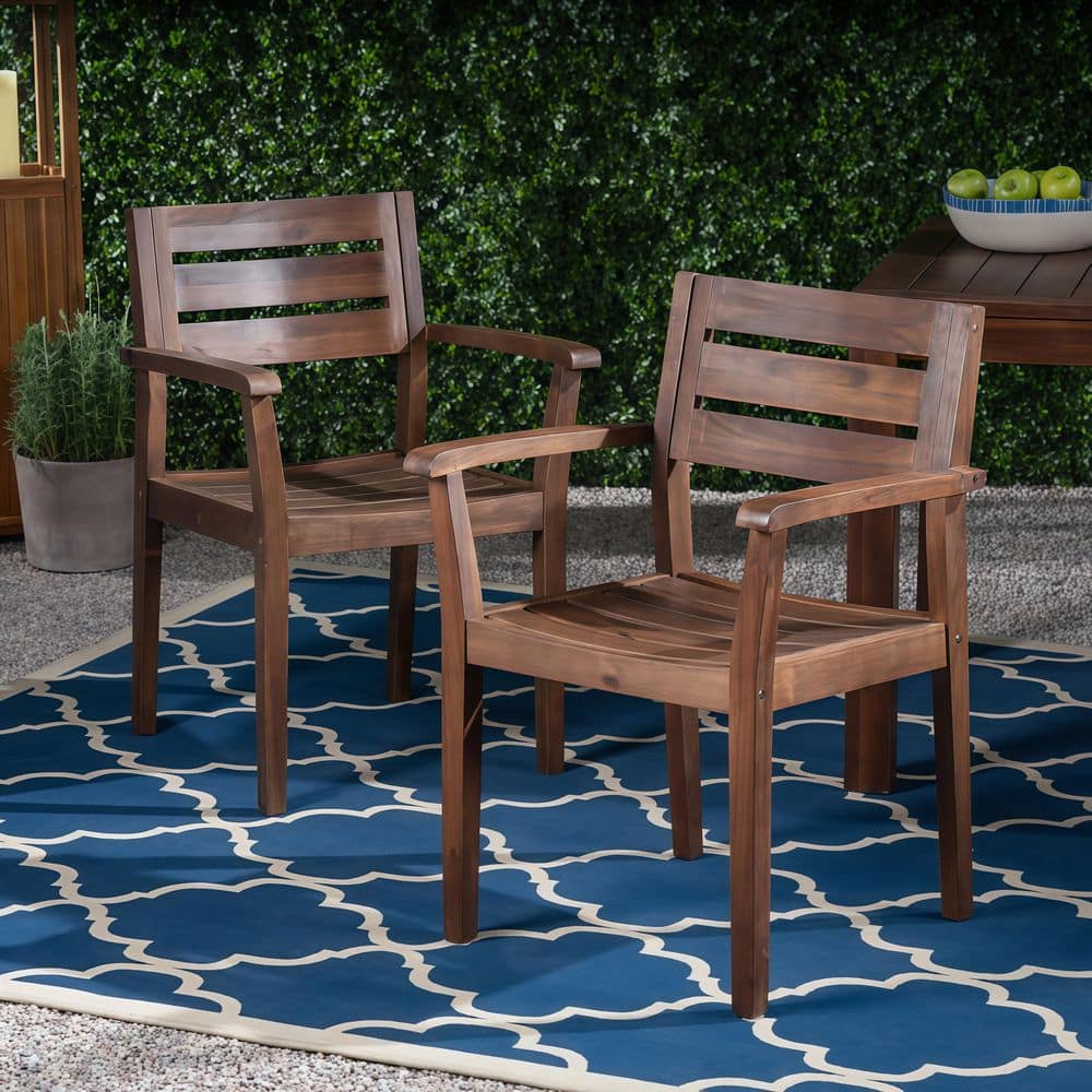 2-Piece Acacia Wood Outdoor Dining Chairs, Weathered Gray Patio Armchairs with Slatted Back for Backyard Garden, Brown price history on PriceWatchPro