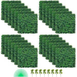 Artificial Boxwood Panel UV Protected 24-Piece Hedge Wall Panels Grass Backdrop 20 x 20 in. Garden Fence Plastic