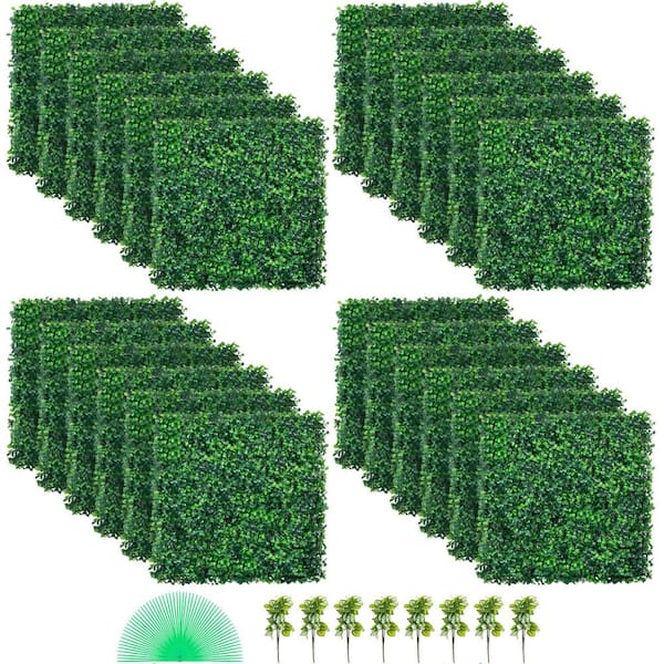 SVOPES Artificial Boxwood Panel UV Protected 24-Piece Hedge Wall Panels Grass Backdrop 20 x 20 in. Garden Fence Plastic