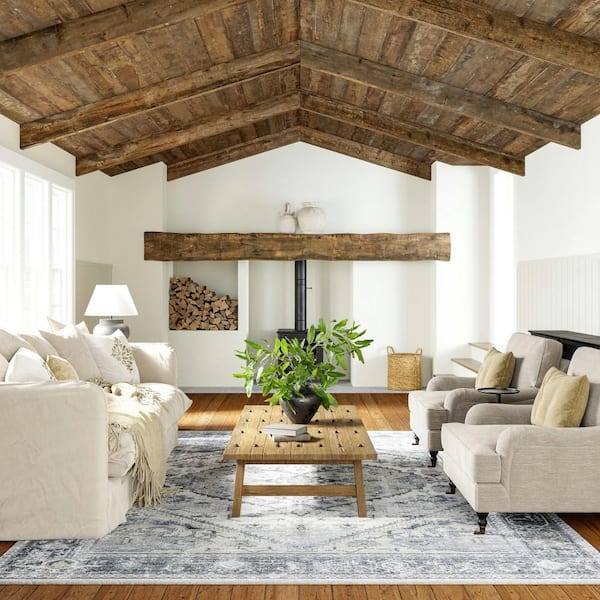Larkspur Persian Fringed Machine Washable Light Grey 4 ft. x 6 ft. Indoor/Outdoor Patio Rug