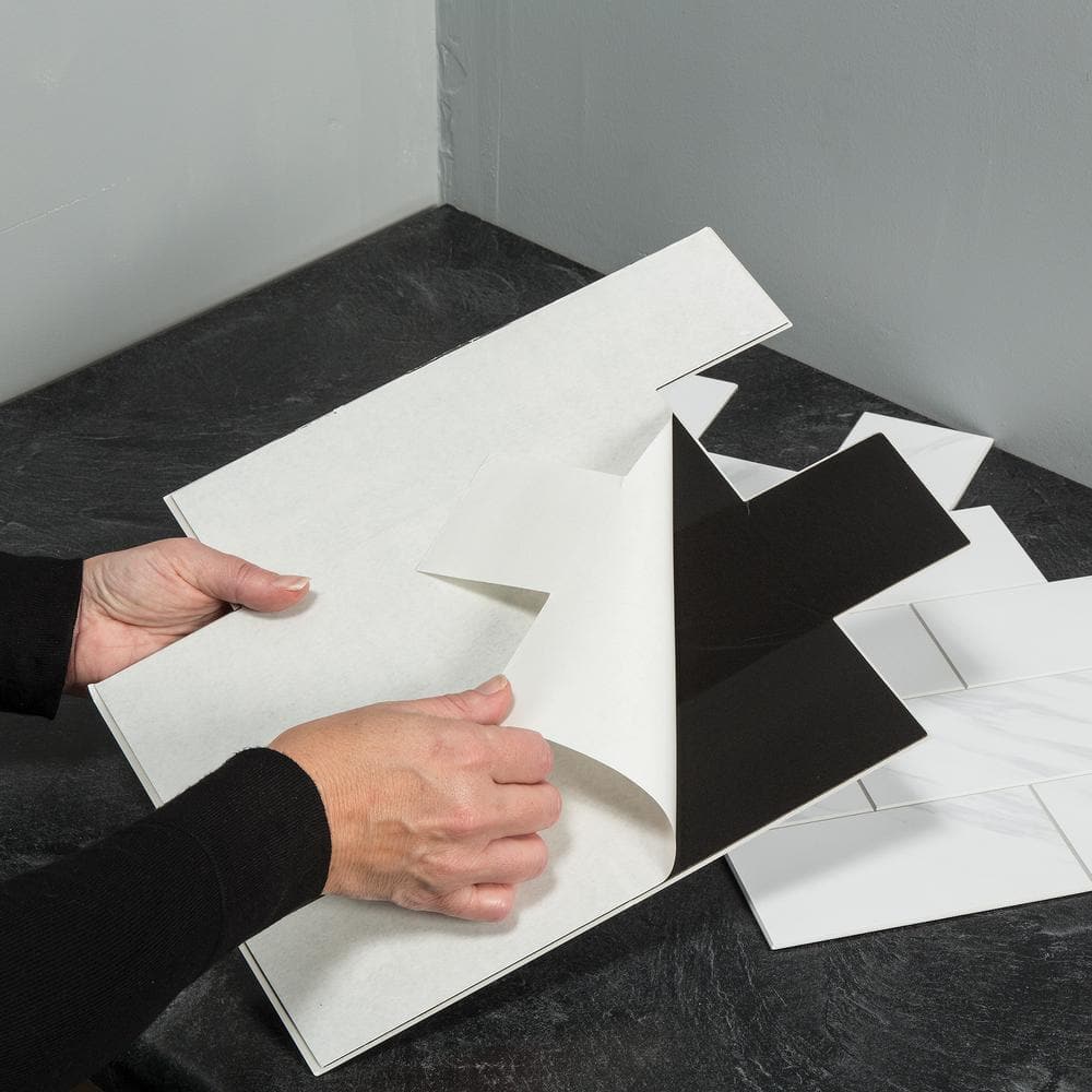 Carrara Subway White PVC Peel and Stick Backsplash Tiles