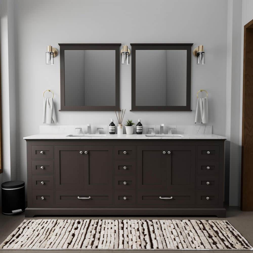 Dukes 84 in. W x 22 in. D Espresso Double Bath Vanity, Carrara Marble Top, Faucet Set, and 34 in. Mirrors price history on PriceWatchPro