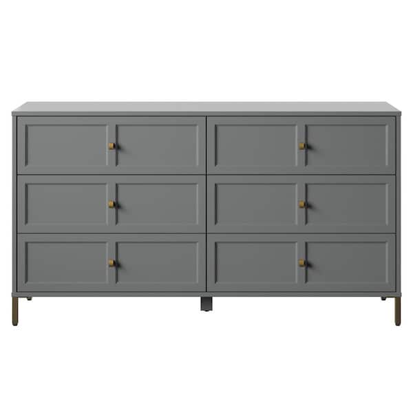 Twin Star Home 6-Drawer Pure Gray Bedroom Dresser (30.88 in. H x 56 in. W x 15.5 in. D)