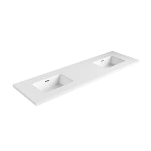 True 74 in. W Solid Surface Vessel Vanity Top in Matt White with Matt White Basin