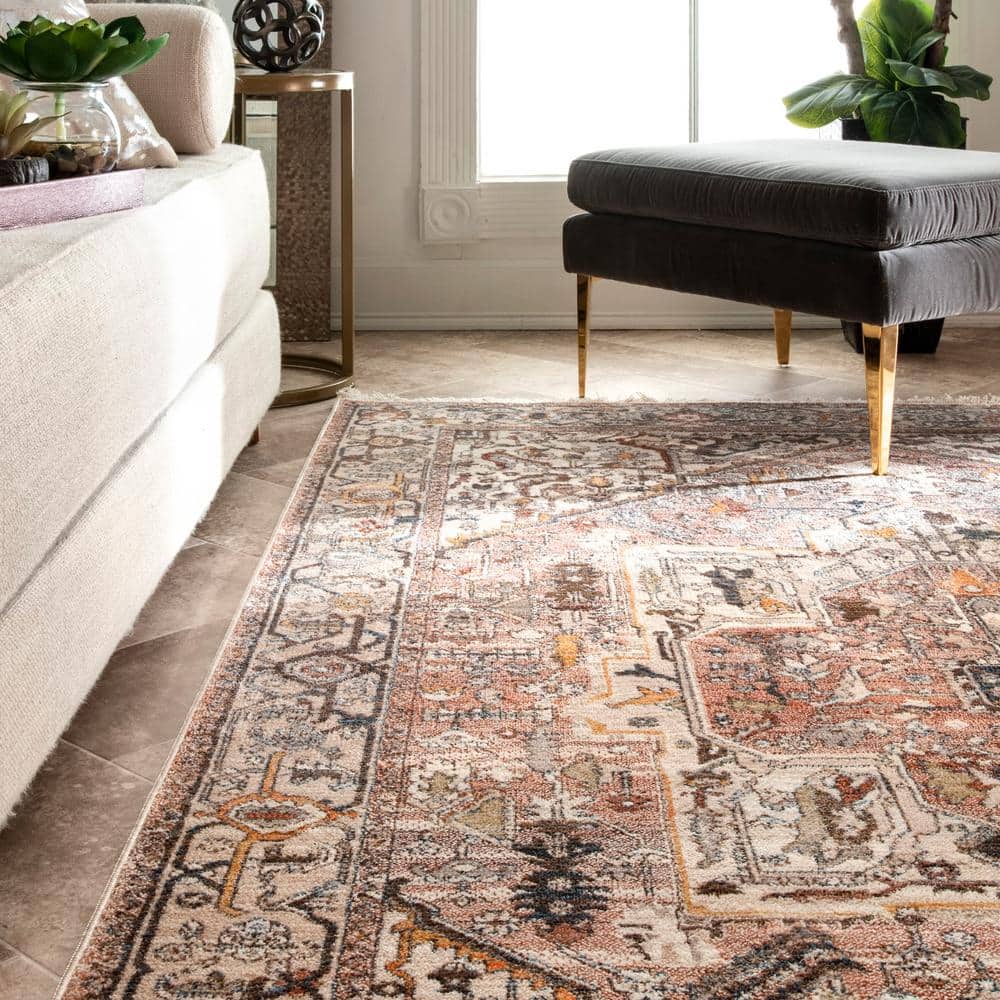 Elegant Light Brown Medallion 5' x 7' Synthetic Area Rug