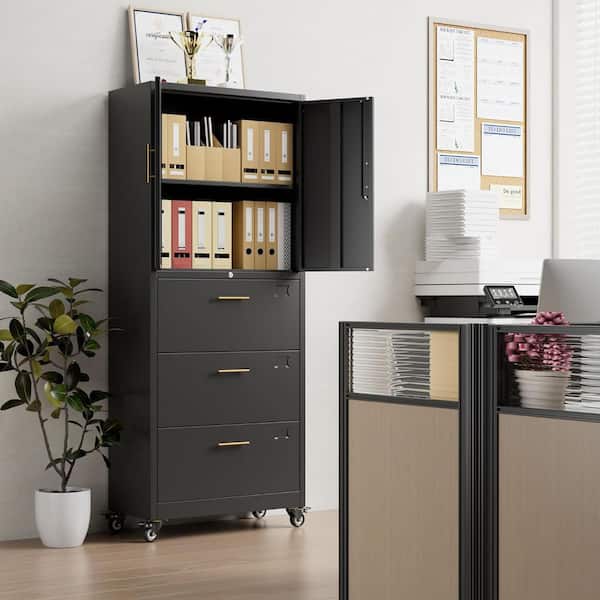 Boyel Living Black 72.8 in. H Metal Storage Cabinet Arched Kitchen