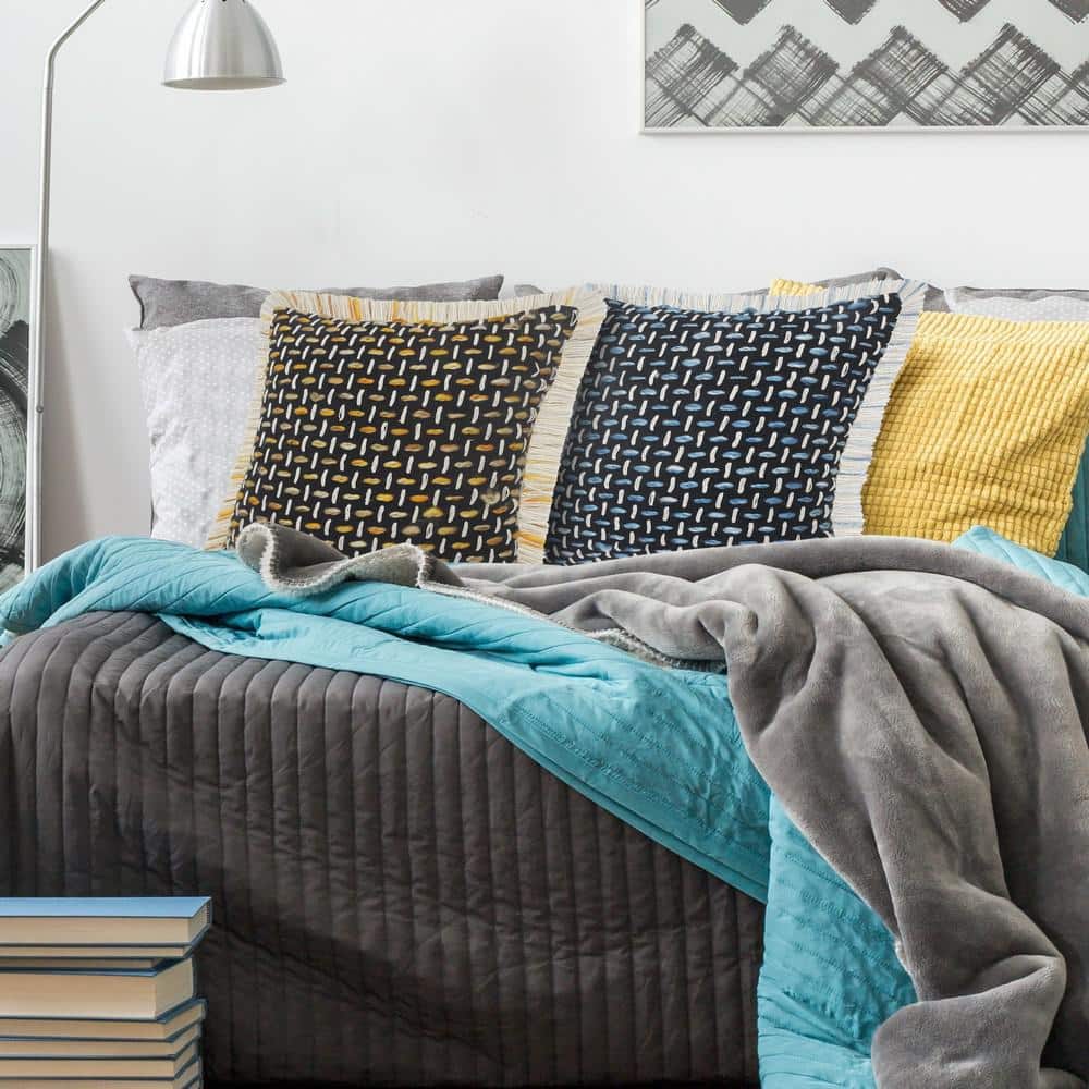 Modern Interwoven Square Throw Pillow Set - Black, Blue, White