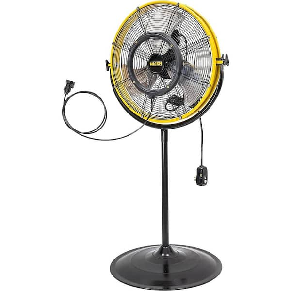 Edendirect 20 in. 3 Speeds Pedestal Fan in Yellow with IP44 Enclosed Motor, Detachable Mist Spray Kit, 180° Oscillating, Low Noise