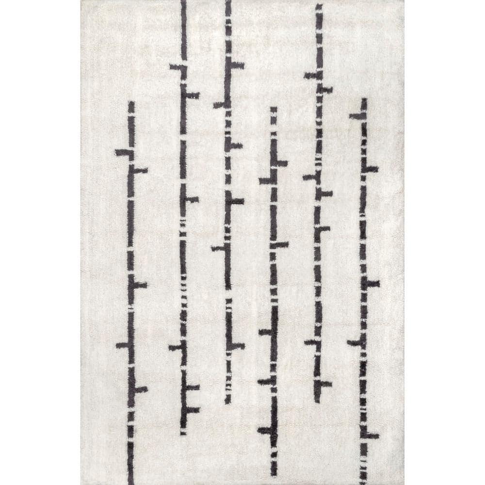 nuLOOM Ivory 5 ft. x 8 ft. Avril Machine Washable Stripe Wool Area Rug