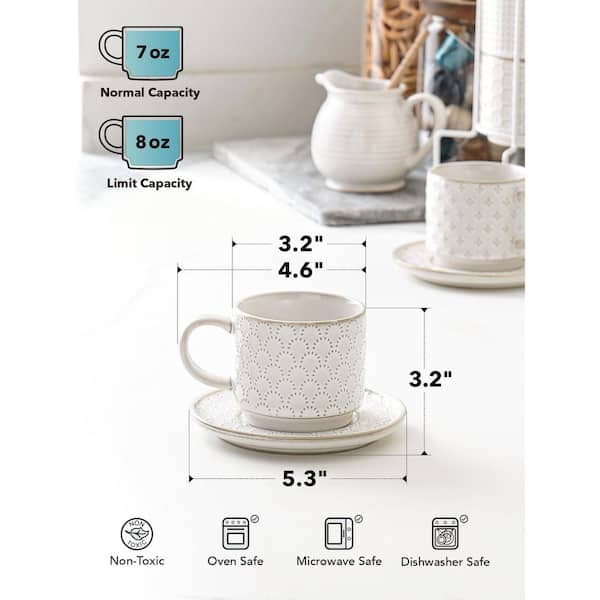 Wudkey 8 oz. Arctic White Ceramic Cappuccino Cup Set (Set of 4)