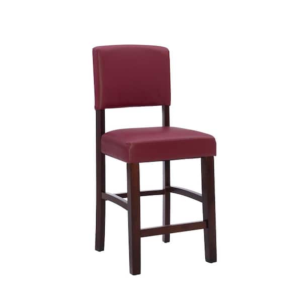 Linon Home Decor Mary 24 in. Red Cushioned Back Wood Counter Stool with Faux Leather Seat