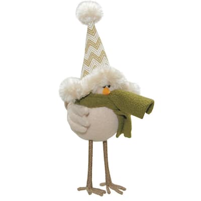 8.25 in. Cream Colored Standing Bird with Hat and Scarf Tabletop Decoration