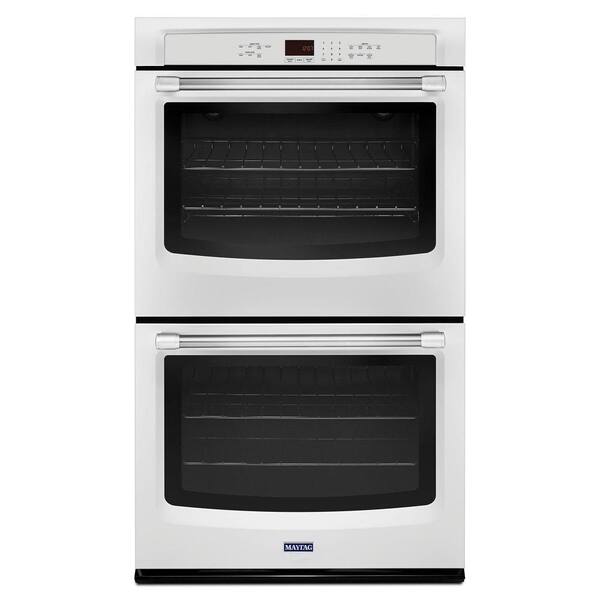 Maytag 30 in. Double Electric Wall Oven Self-Cleaning in White with Stainless Steel Handles