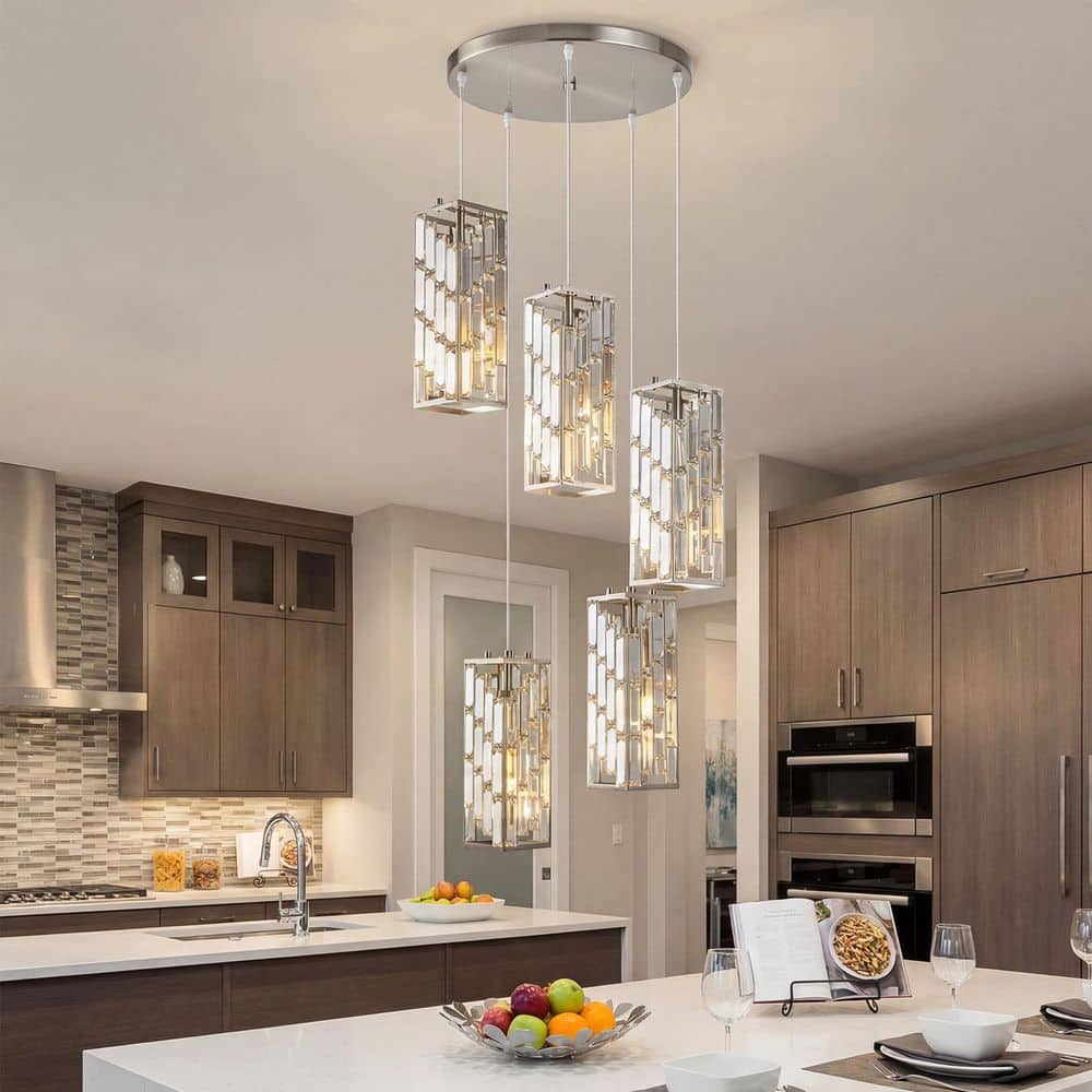 Home Lighting 60W 5-Light Nickel Modern Crystal Pendant Light Adjustable for Kitchen Island, No Bulbs Included price history on PriceWatchPro