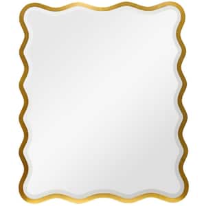 30 in. x 36 in. Elegant Scalloped Edge Mirror with Antique Gold Finish on Wood