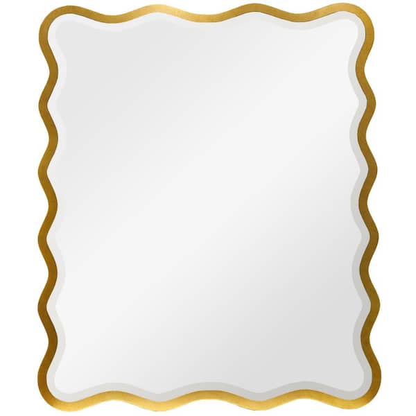 Mirrorize Canada 30 in. x 36 in. Elegant Scalloped Edge Mirror with Antique Gold Finish on Wood