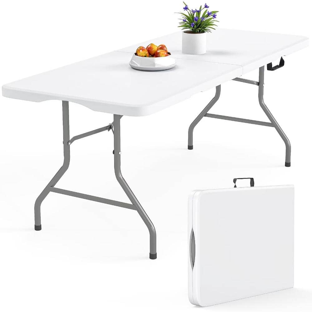 6 ft Folding Table Plastic Foldable Portable Fold-in-Half Table for Parties Picnics Banquets, White price history on PriceWatchPro