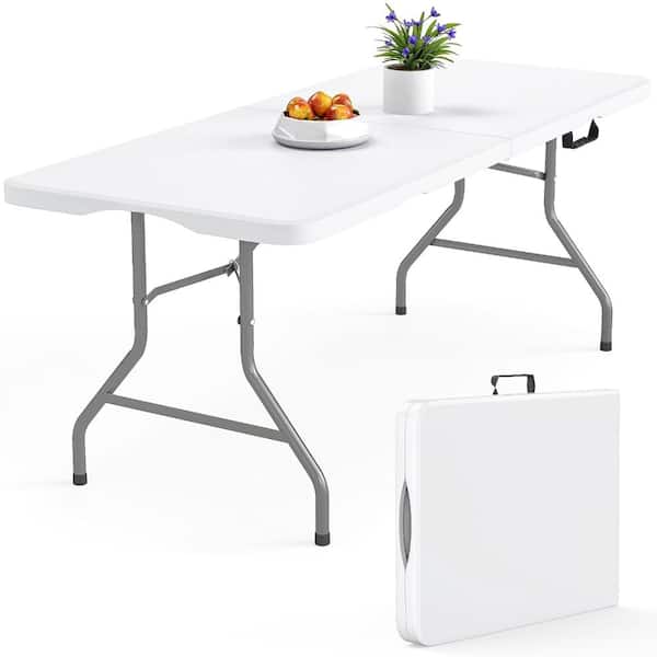 6 ft Folding Table Plastic Foldable Portable Fold-in-Half Table for Parties Picnics Banquets, White