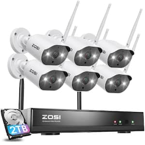 8-Channel H.265+ 3MP 2K 2TB Hard Drive NVR Wireless Security Camera System with 6 Outdoor Wi-Fi IP Cameras-White