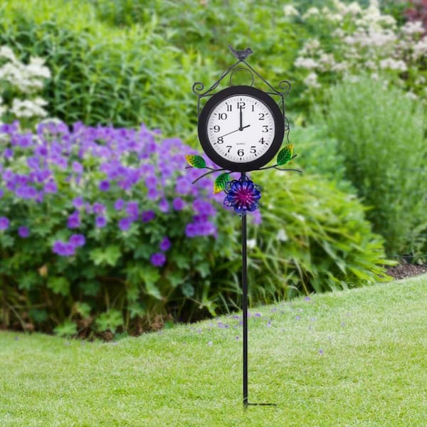 10 in Outdoor Wall Clock with Garden Stake, Silent Waterproof