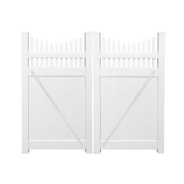 Weatherables Halifax 7.4 ft. W x 6 ft. H White Vinyl Privacy Fence Double Gate Kit