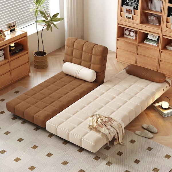JASIWAY 31.39 in. W Caramel Folding Corduroy Fabric Twin Sleeper
