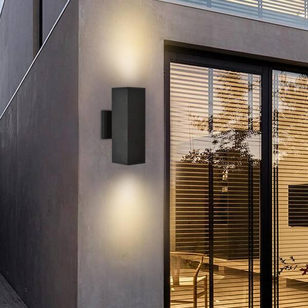RRTYO 2-Light Matte Black Square Aluminum Outdoor Wall Lantern Sconce