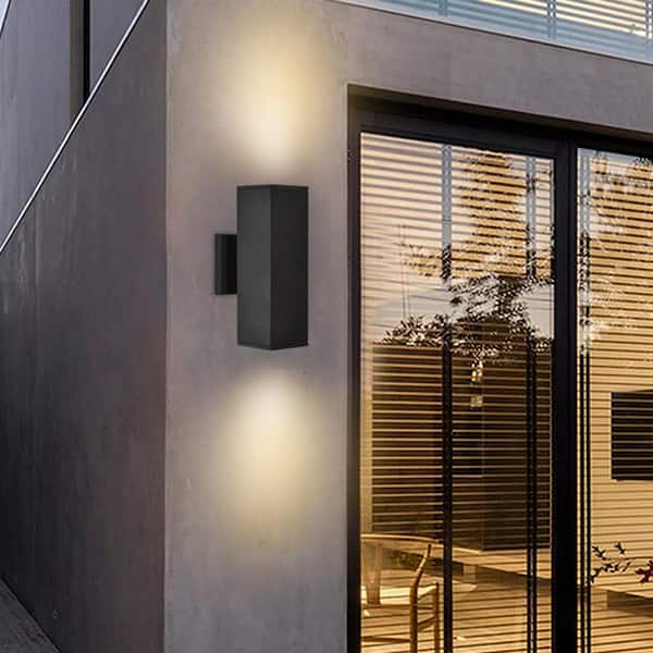 2-Light Matte Black Square Aluminum Outdoor Wall Lantern Sconce
