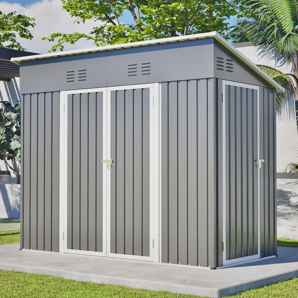 STORM CREW (STEEL GREY OVAL)　Lサイズ 4 ft. x 8 ft. Outdoor Slope-Roof Metal Storage Shed with 4 Air