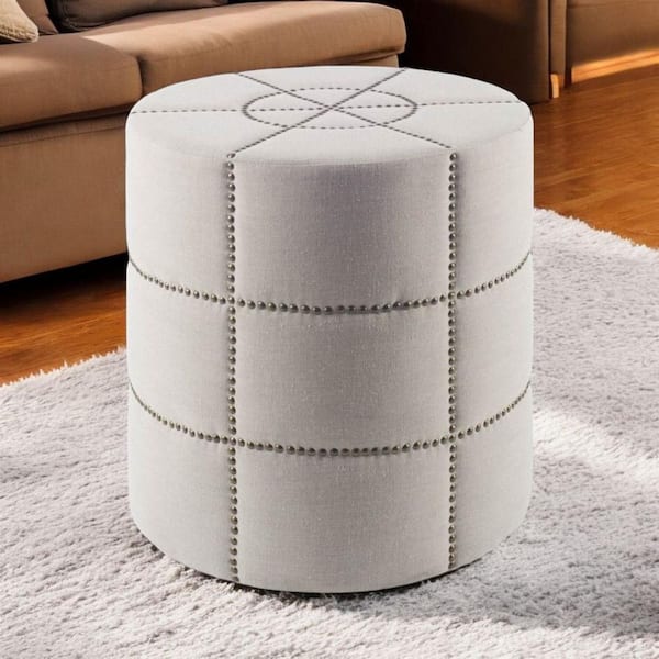 HomeRoots Beige Fabric Round Ottoman