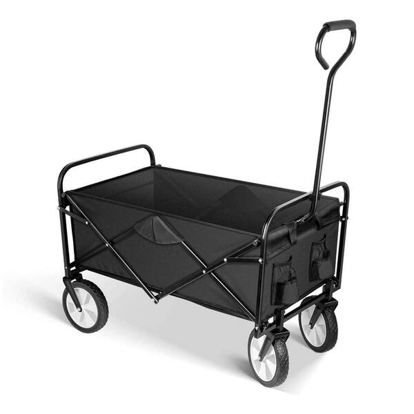 Unbranded 5 cu. ft. Oxford Fabric Folding Garden Cart in Black with 360 Degree Swivel Anti-Slip Wheels and Adjustable Handle