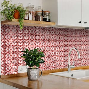 Red and White K4 6 in. x 6 in. Vinyl Peel and Stick Tile (24 Tiles, 6 sq. ft./Pack)