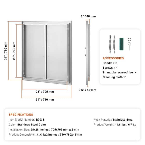 SKYSHALO BBQ Access Door, 31 W x 31 H, Stainless Steel