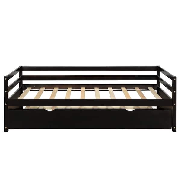 ANBAZAR Espresso Wood Daybed with a Trundle No Box Spring Required Twin Trundle Daybed
