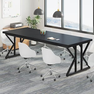 Capen Large 78.7 in. Width 6.56 ft. Conference Rectangle Black Wood Meeting Executive Desk Computer Workstation Office