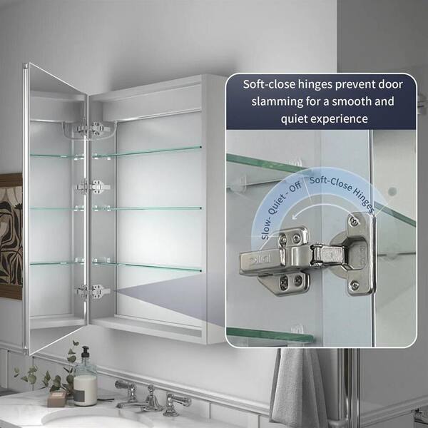 20 in. W x 26 in. H Silver Recessed/Surface Mount Soft Close Medicine Cabinet with Mirrored Door