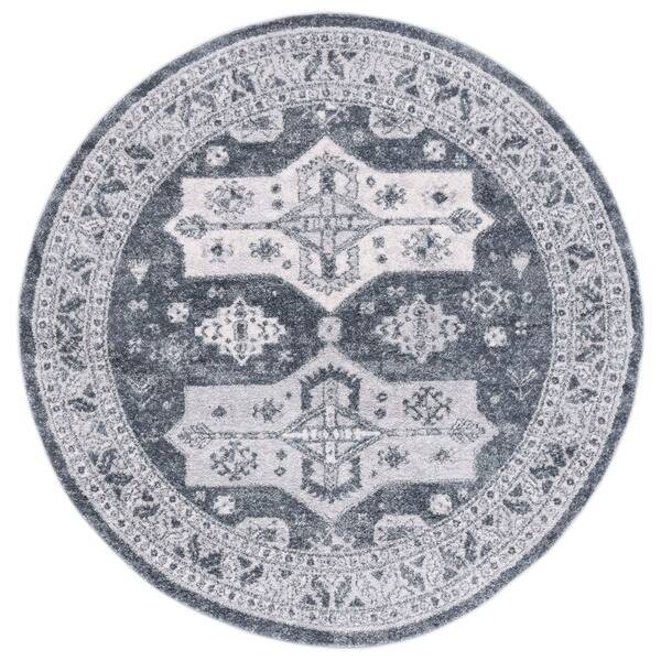 Toscana 7 ft. x 7 ft. Gray/Dark Gray Tribal Round Rug