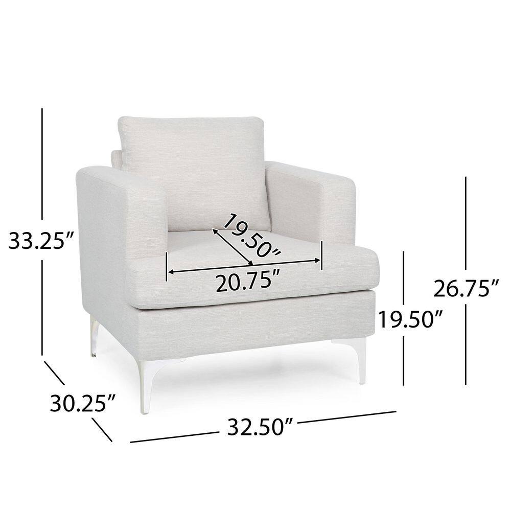 Beige and Silver Modern Club Chair with Wood Frame
