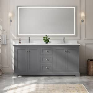 Avery 72in.Wx22 in.D Double Vanity in Dark Gray with Cultured Marble Vanity Top in Light-Vein Carrara with White Basins