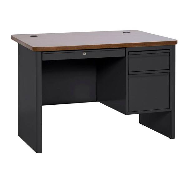 Sandusky 29.5 in. H x 48 in. W x 30 in. D 700 Series Single Pedestal Heavy Duty Teachers Desk in Black/Medium Oak