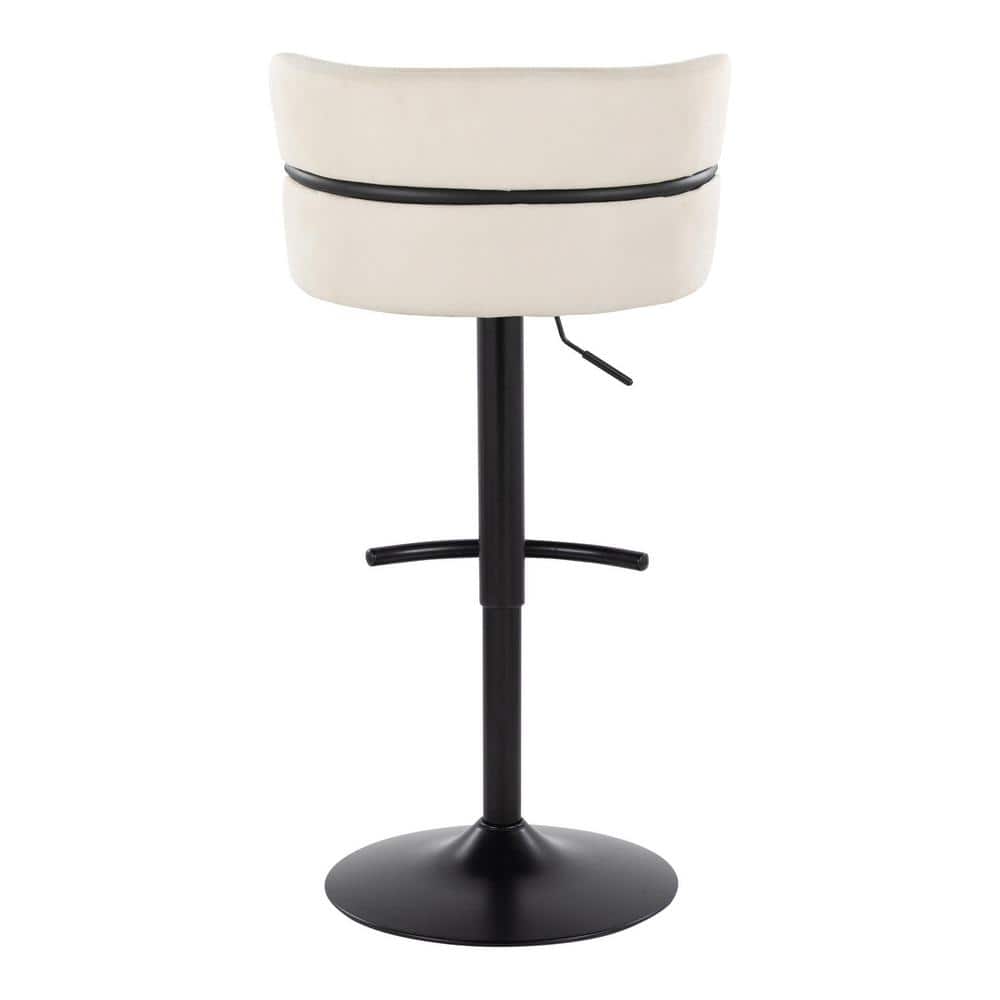 Set of 2 Adjustable Cream Fabric Swivel Barstools with Black Metal Base